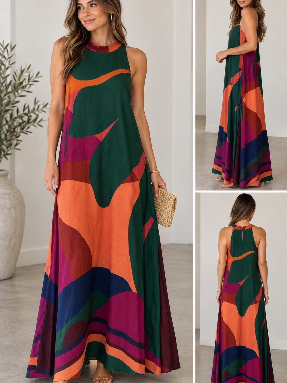 FARM Rio Anthropologie Multicolor Abstract Maxi Dress L